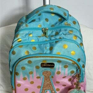 Jasminestar girls' gradient Eiffel Tower backpack w/ wheels pull handle